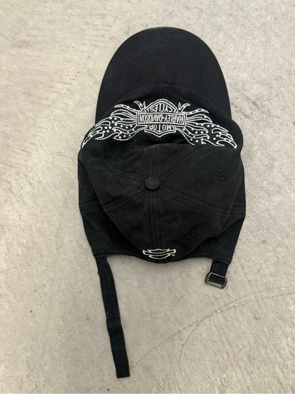 Black Harley Davidson LogoAdjustable Baseball Hat with Rhinestone Trim One Size